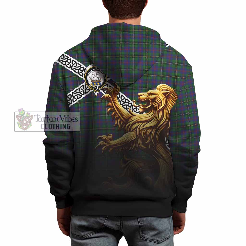 Tartan Vibes Clothing Wood Crest Tartan Hoodie with Golden Lion Emblem Celtic Style