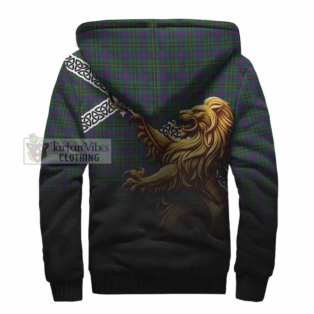 Tartan Vibes Clothing Wood Crest Tartan Sherpa Hoodie with Golden Lion Emblem Celtic Style