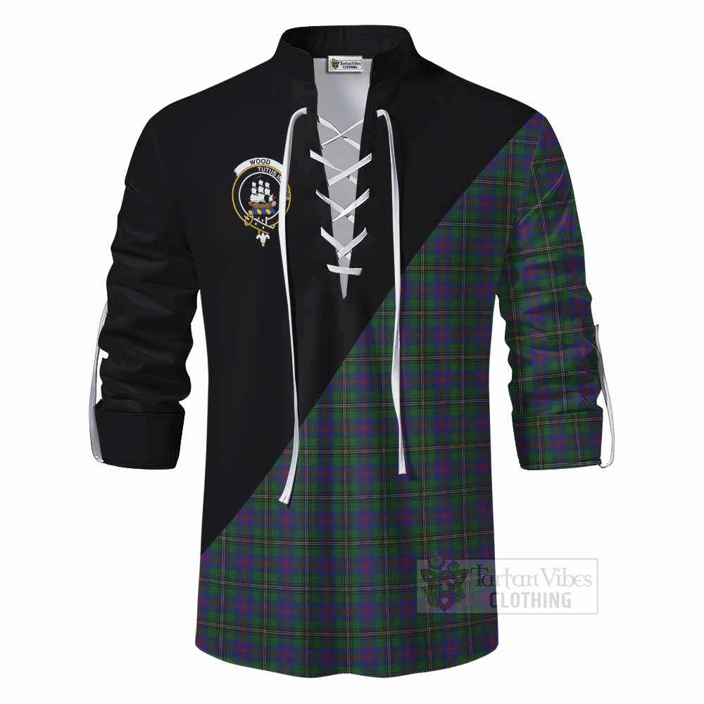 Tartan Vibes Clothing Wood Tartan Ghillie Kilt Shirt with Family Crest and Military Logo Style
