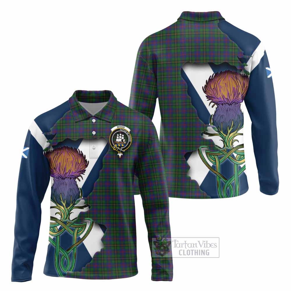 Tartan Vibes Clothing Wood Tartan Family Crest Long Sleeve Polo Shirt Scottish Thistle Celtic Inspired