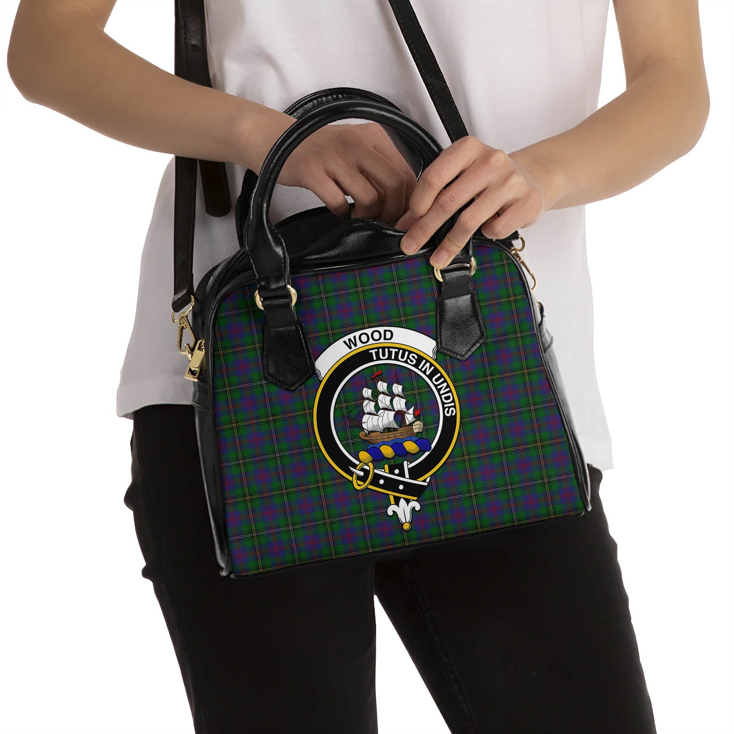 Wood Tartan Shoulder Handbags with Family Crest - Tartanvibesclothing