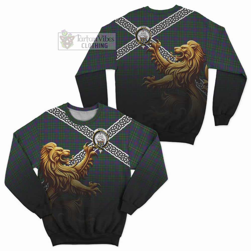Tartan Vibes Clothing Wood Crest Tartan Sweatshirt with Golden Lion Emblem Celtic Style