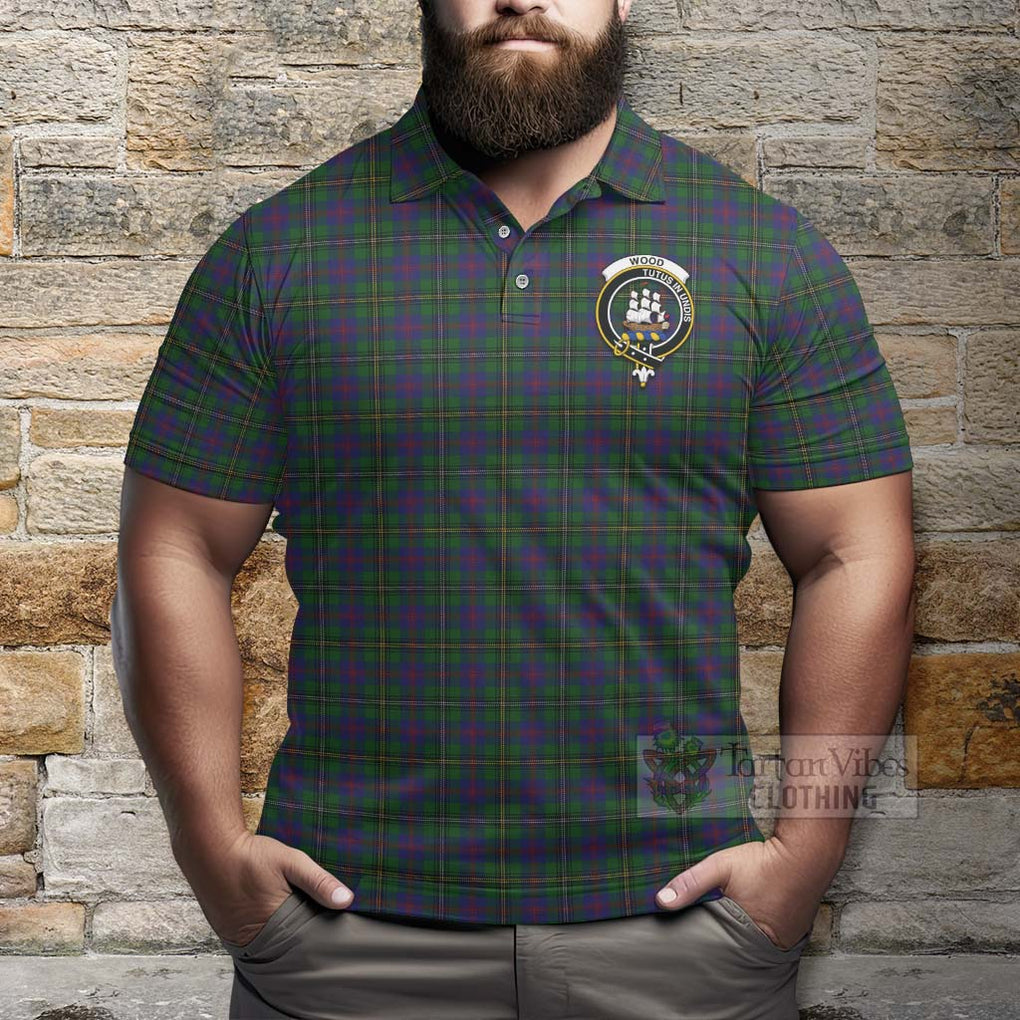 Tartan Vibes Clothing Wood Tartan Polo Shirt with Family Crest and Bearded Skull Holding Bottles of Whiskey