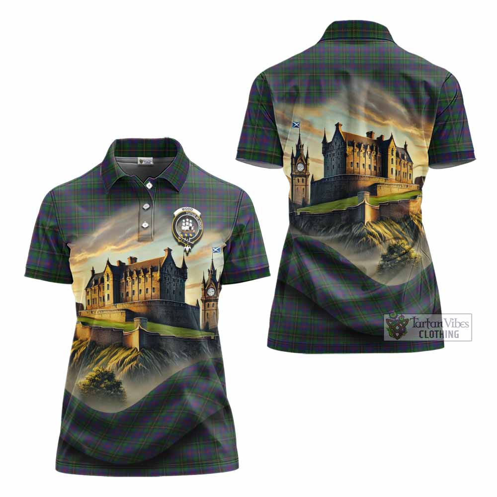 Tartan Vibes Clothing Wood Tartan Family Crest Women's Polo Shirt with Scottish Ancient Castle Stype