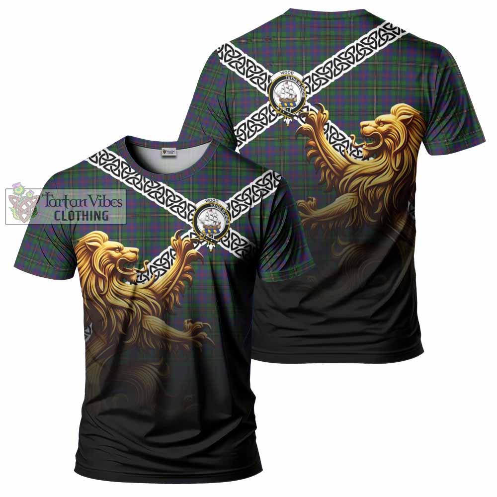 Tartan Vibes Clothing Wood Crest Tartan T-Shirt with Golden Lion Emblem Celtic Style