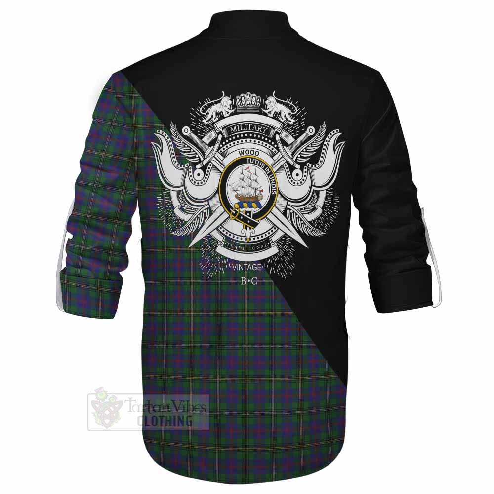 Tartan Vibes Clothing Wood Tartan Ghillie Kilt Shirt with Family Crest and Military Logo Style