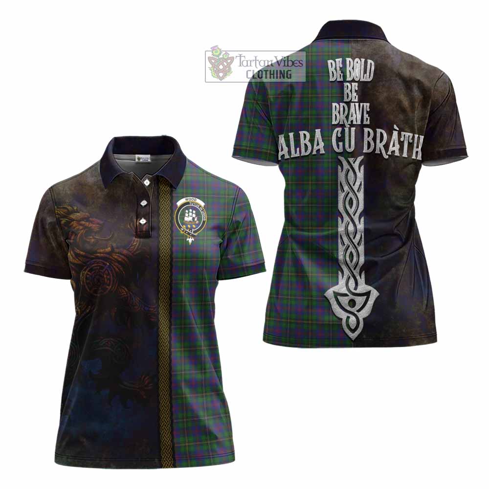 Tartan Vibes Clothing Wood Tartan Family Crest Women's Polo Shirt Alba Gu Brath Be Brave Lion Ancient Style