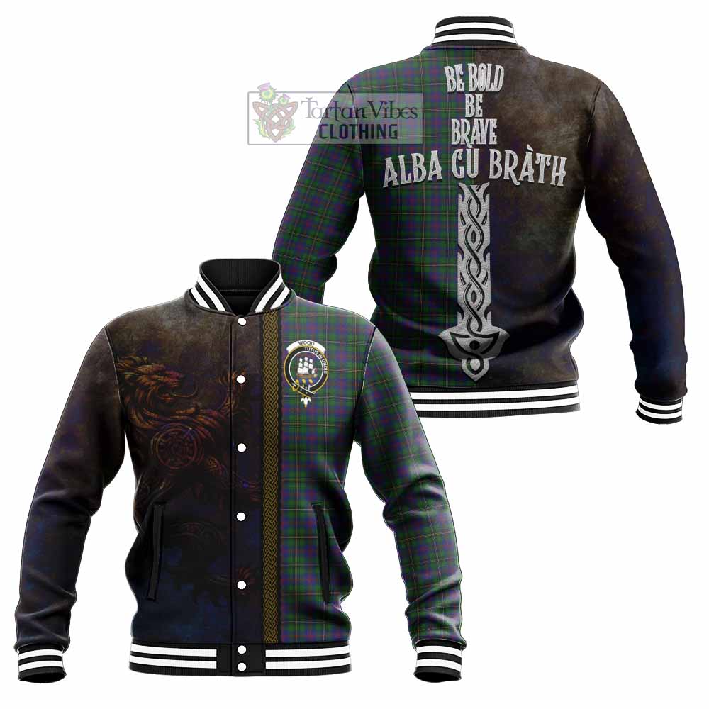 Tartan Vibes Clothing Wood Tartan Family Crest Baseball Jacket Alba Gu Brath Be Brave Lion Ancient Style