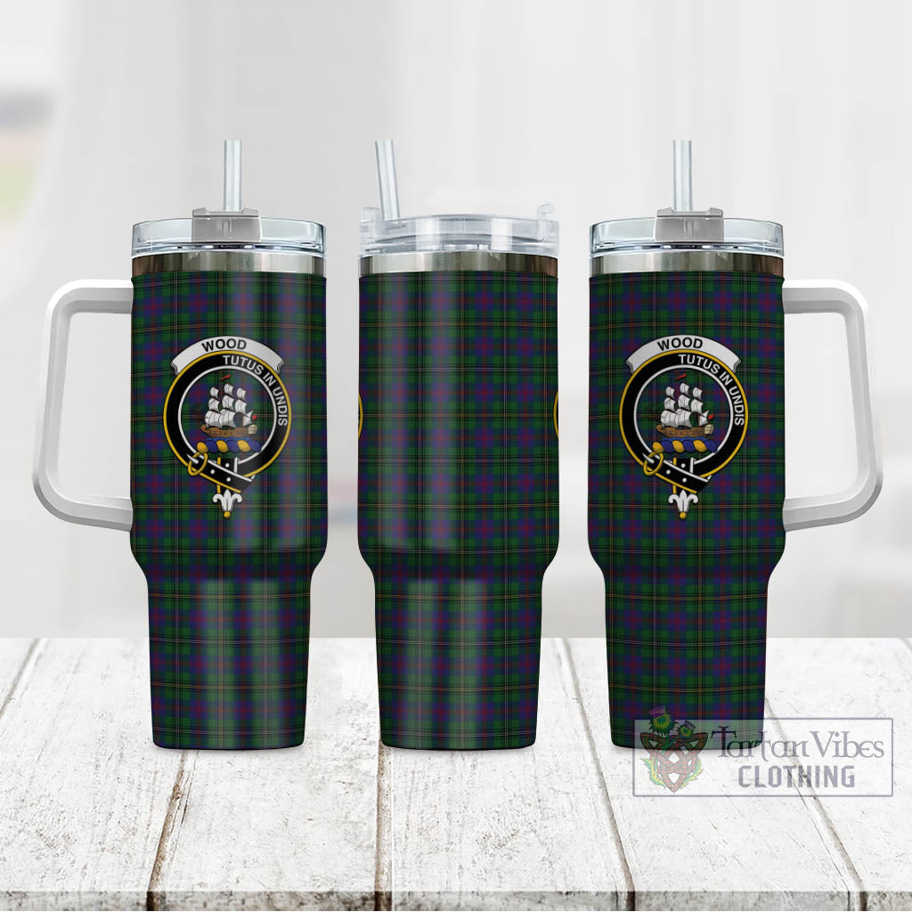 Tartan Vibes Clothing Wood Tartan and Family Crest Tumbler with Handle
