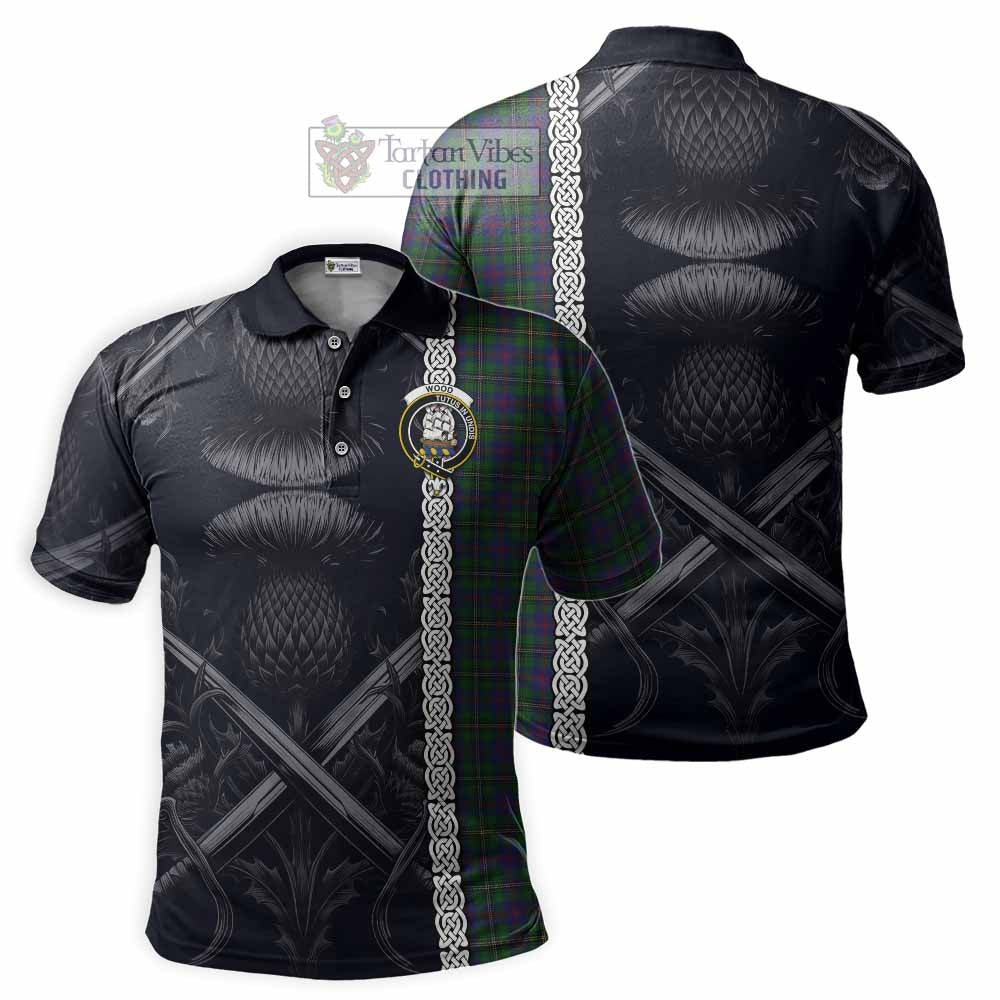 Tartan Vibes Clothing Wood Tartan Polo Shirt with Family Crest Cross Sword Thistle Celtic Vibes