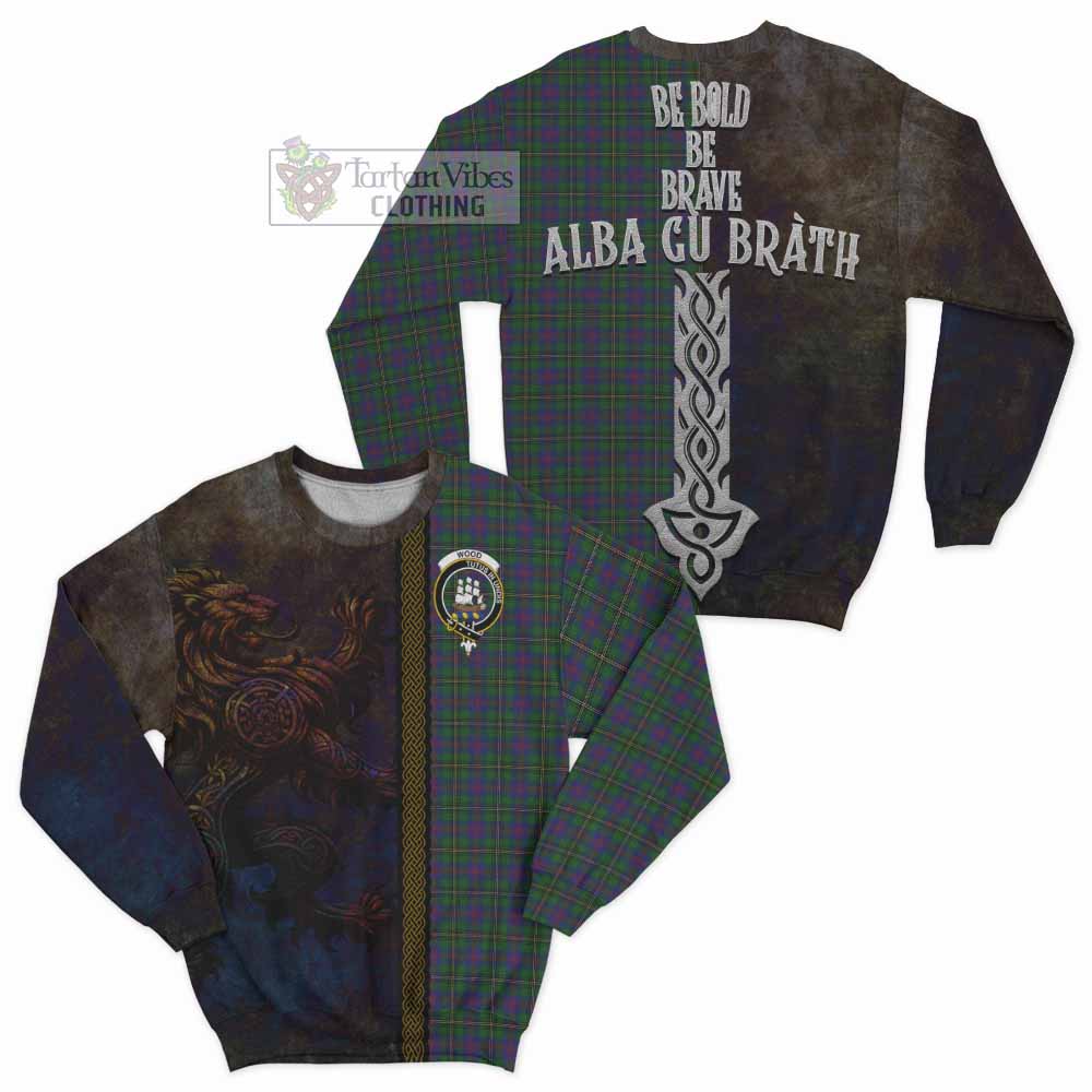 Tartan Vibes Clothing Wood Tartan Family Crest Sweatshirt Alba Gu Brath Be Brave Lion Ancient Style
