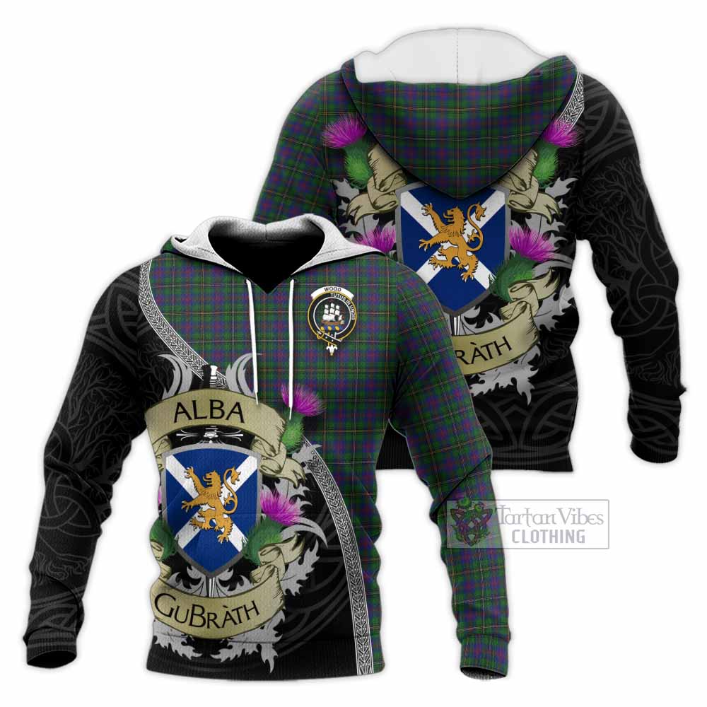 Tartan Vibes Clothing Wood Tartan Family Crest Knitted Hoodie Lion Rampant Royal Thistle Shield Celtic Inspired