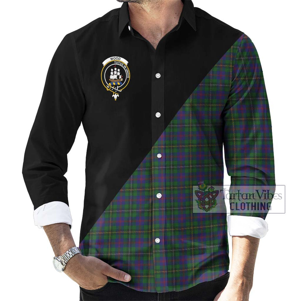 Wood Tartan Long Sleeve Button Shirt with Family Crest and Military Logo Style - Tartanvibesclothing Shop