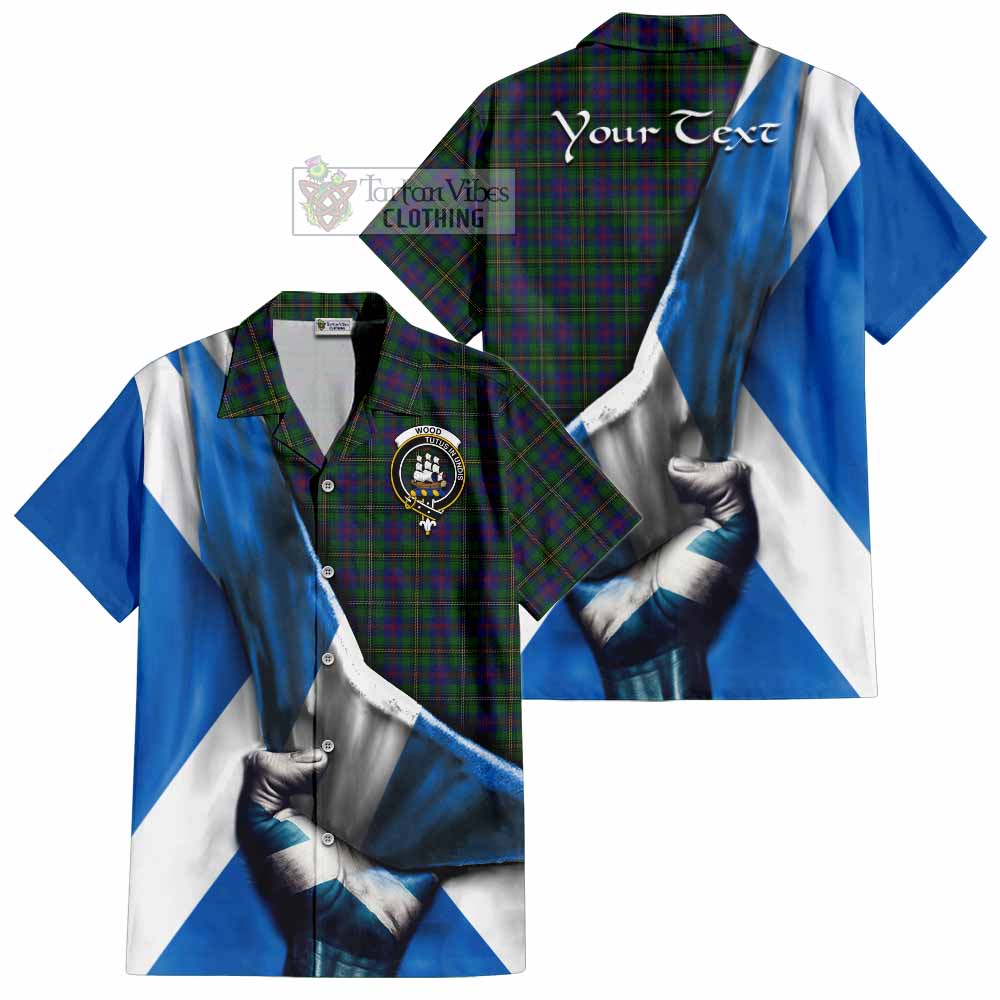 Tartan Vibes Clothing Wood Tartan Short Sleeve Button Shirt with Family Crest Scotland Patriotic Style