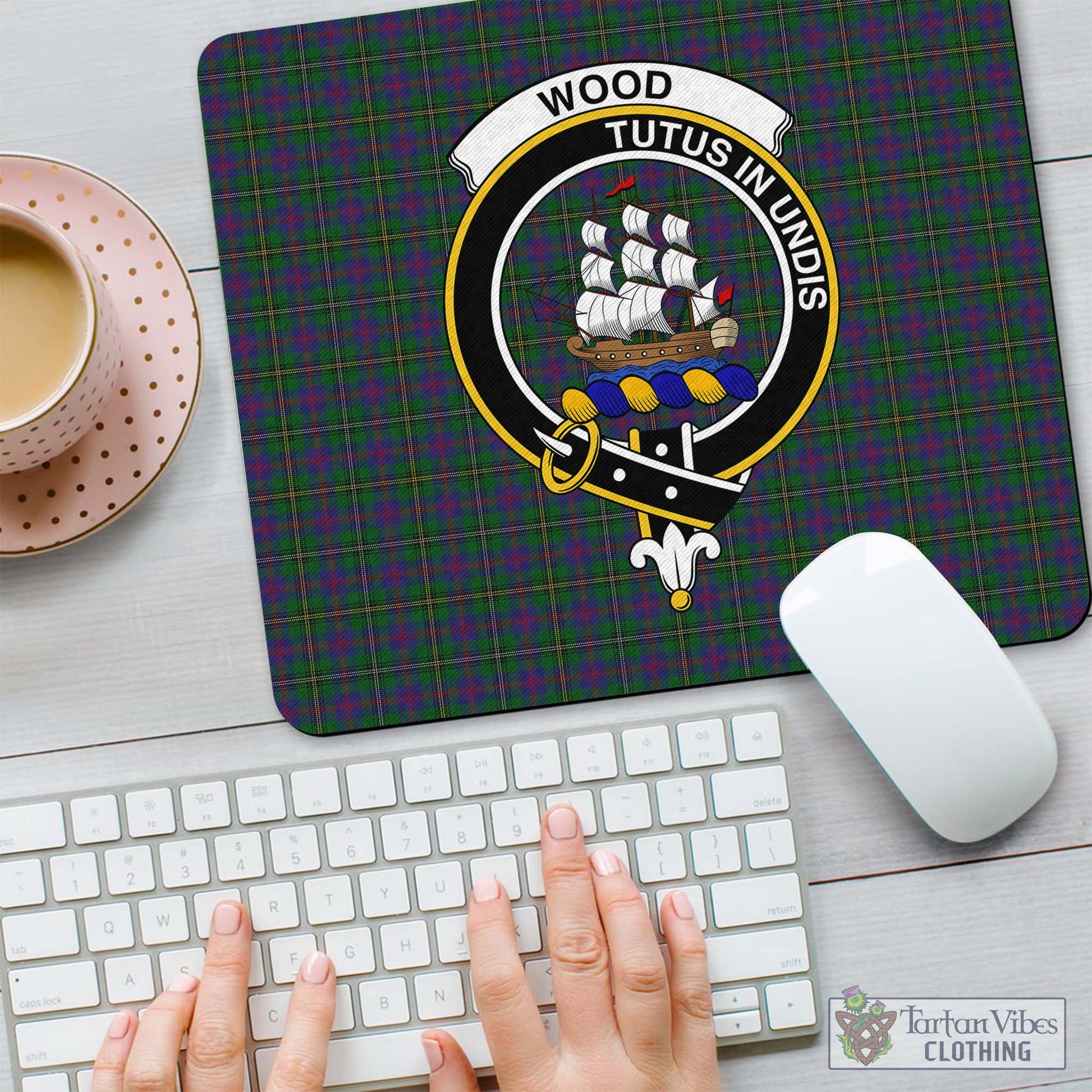 Tartan Vibes Clothing Wood Tartan Mouse Pad with Family Crest