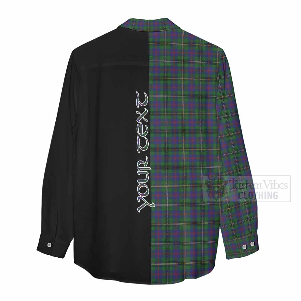 Tartan Vibes Clothing Wood Tartan Women's Casual Shirt with Family Crest and Half Of Me Style
