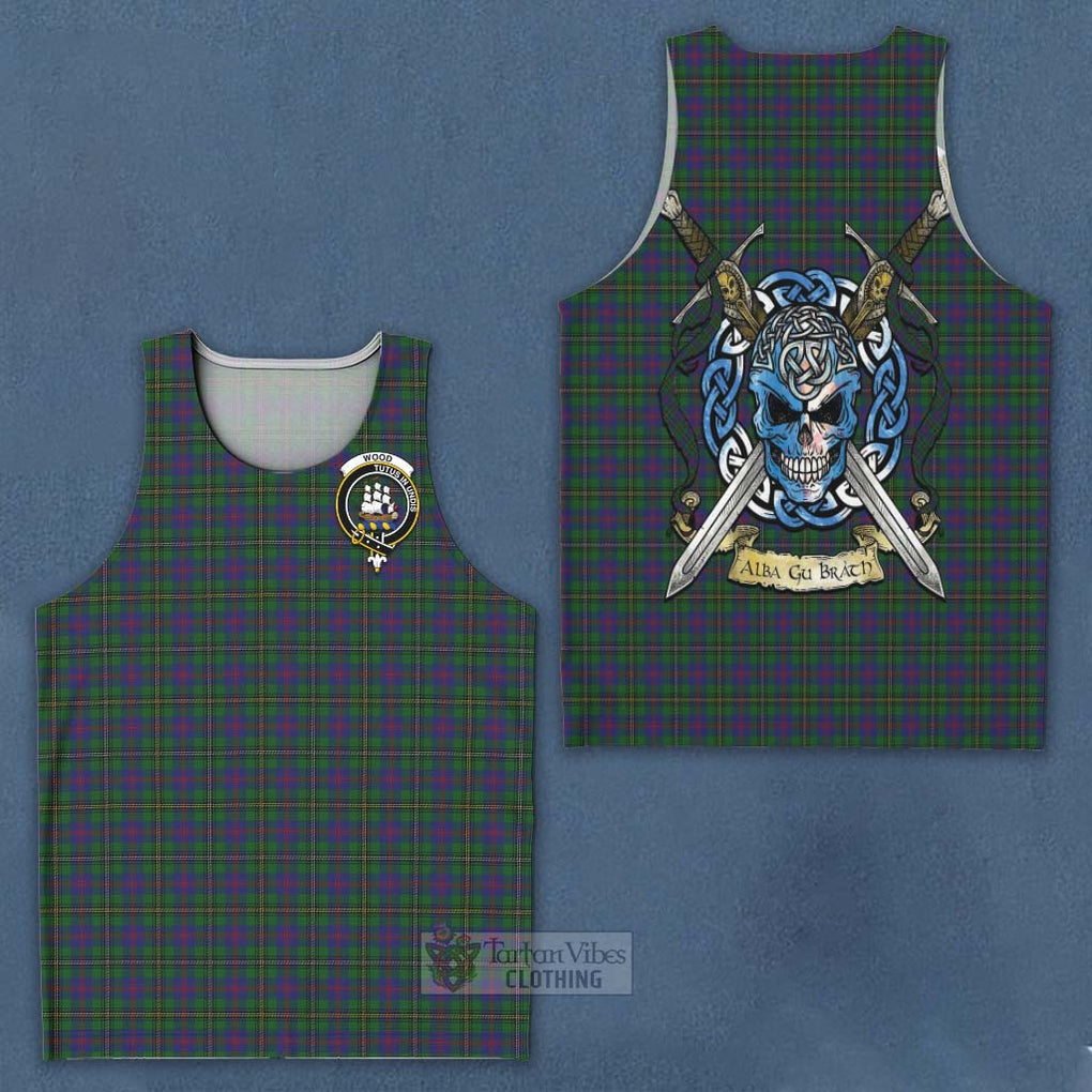 Tartan Vibes Clothing Wood Tartan Men's Tank Top with Family Crest Celtic Skull Style