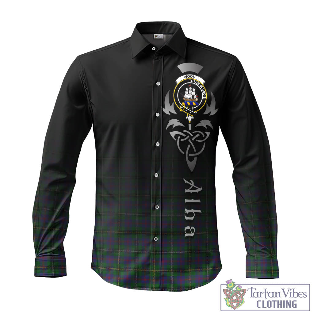 Tartan Vibes Clothing Wood Tartan Long Sleeve Button Up Featuring Alba Gu Brath Family Crest Celtic Inspired