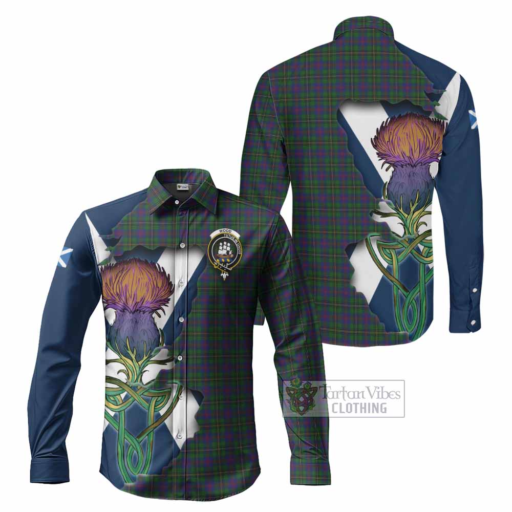 Tartan Vibes Clothing Wood Tartan Family Crest Long Sleeve Button Shirt Scottish Thistle Celtic Inspired