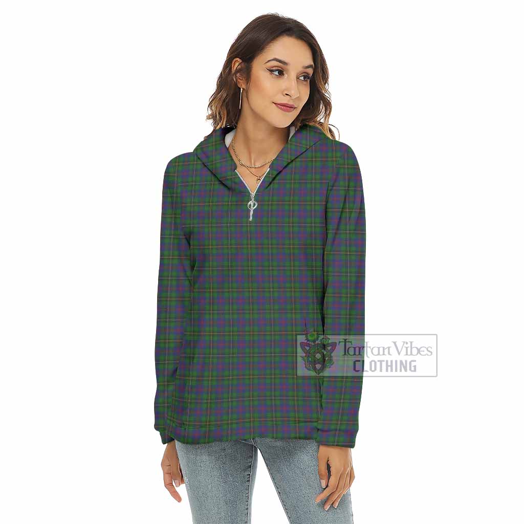 Tartan Vibes Clothing Wood Tartan Women's Borg  Half Zip Fleece Hoodie