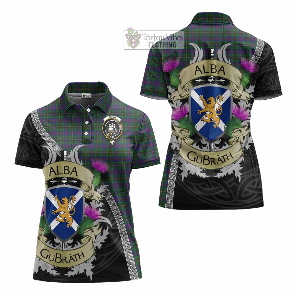 Tartan Vibes Clothing Wood Tartan Family Crest Women's Polo Shirt Lion Rampant Royal Thistle Shield Celtic Inspired