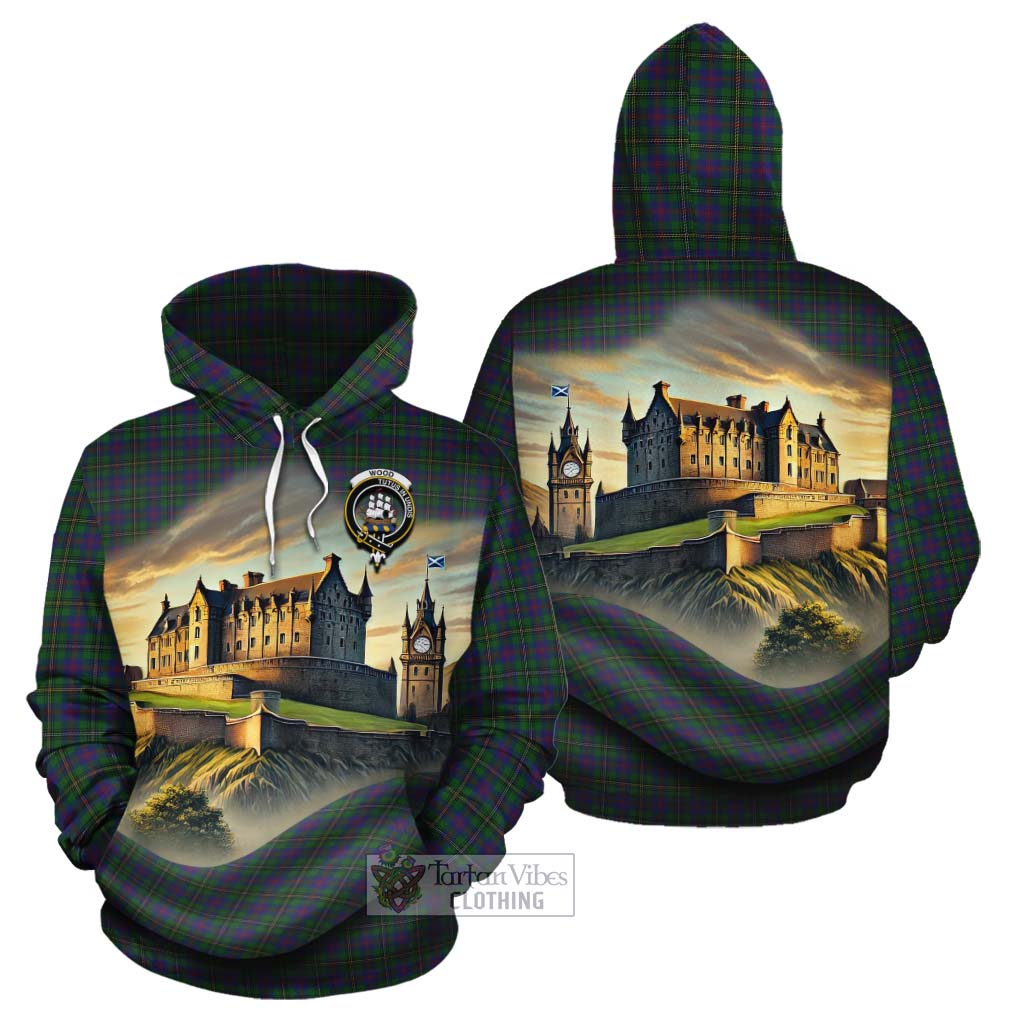 Tartan Vibes Clothing Wood Tartan Family Crest Cotton Hoodie with Scottish Ancient Castle Style