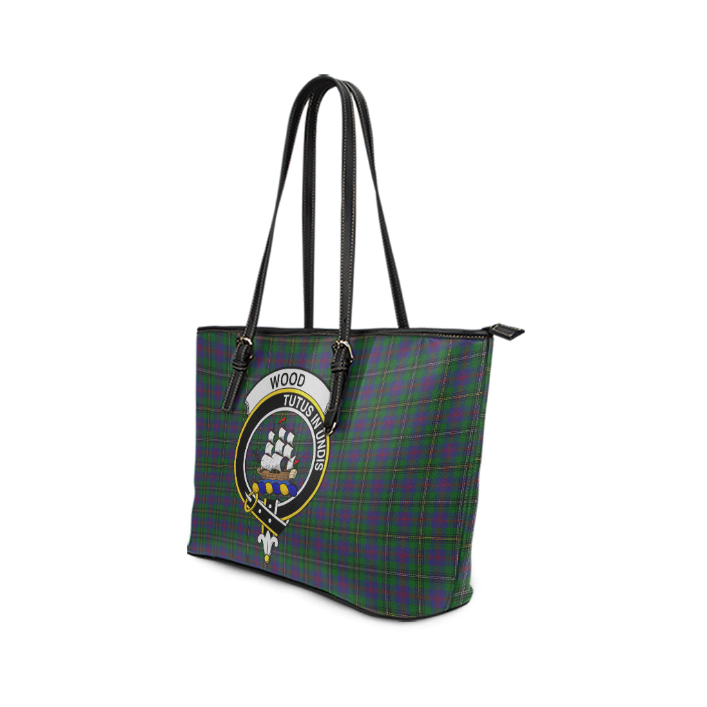 Wood Tartan Leather Tote Bag with Family Crest - Tartan Vibes Clothing