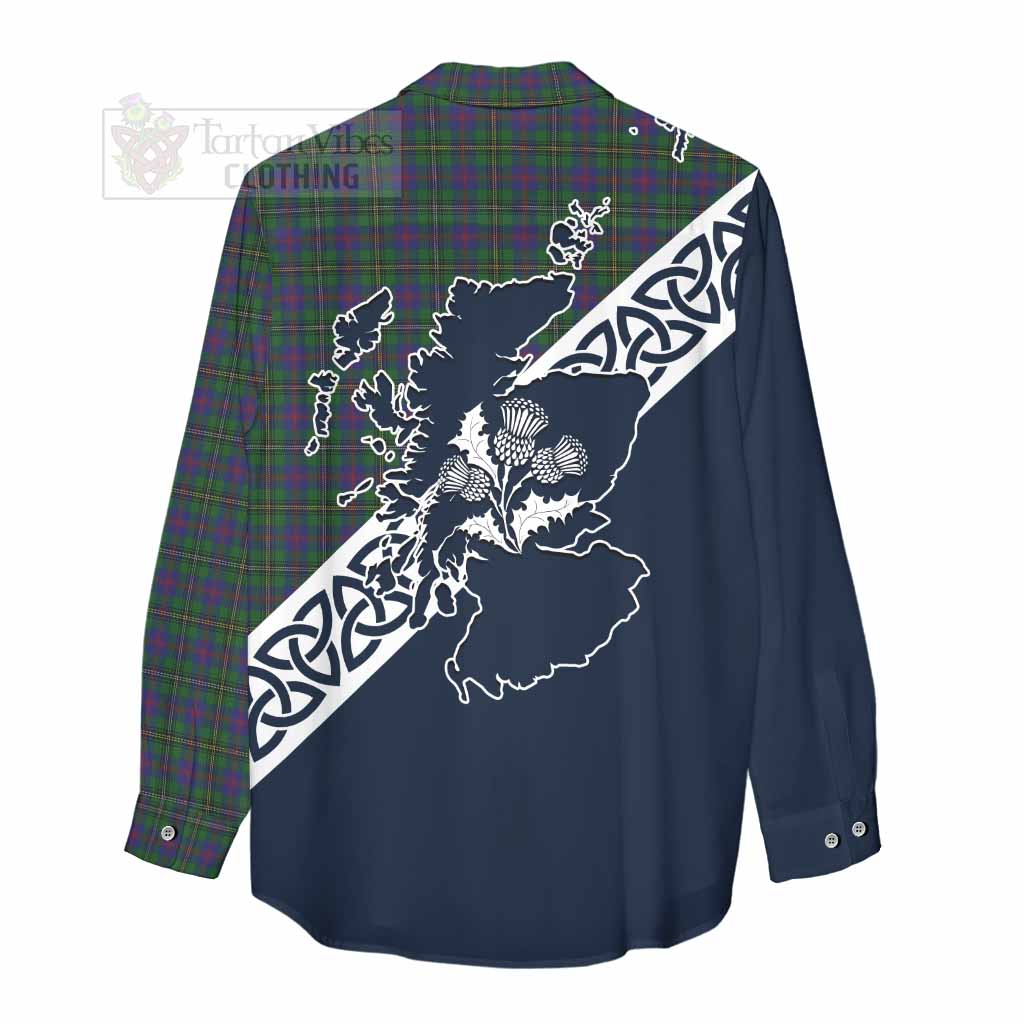 Tartan Vibes Clothing Wood Tartan Women's Casual Shirt Featuring Thistle and Scotland Map
