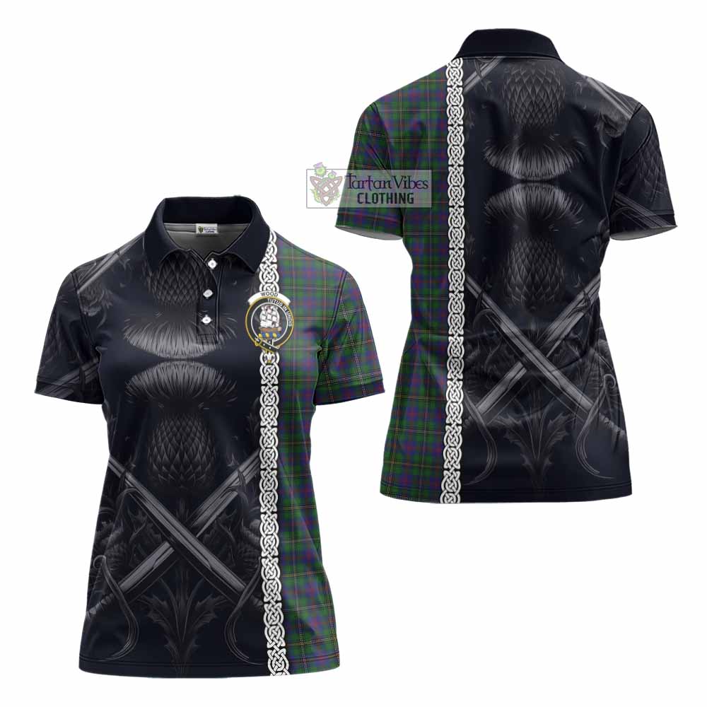 Tartan Vibes Clothing Wood Tartan Women's Polo Shirt with Family Crest Cross Sword Thistle Celtic Vibes