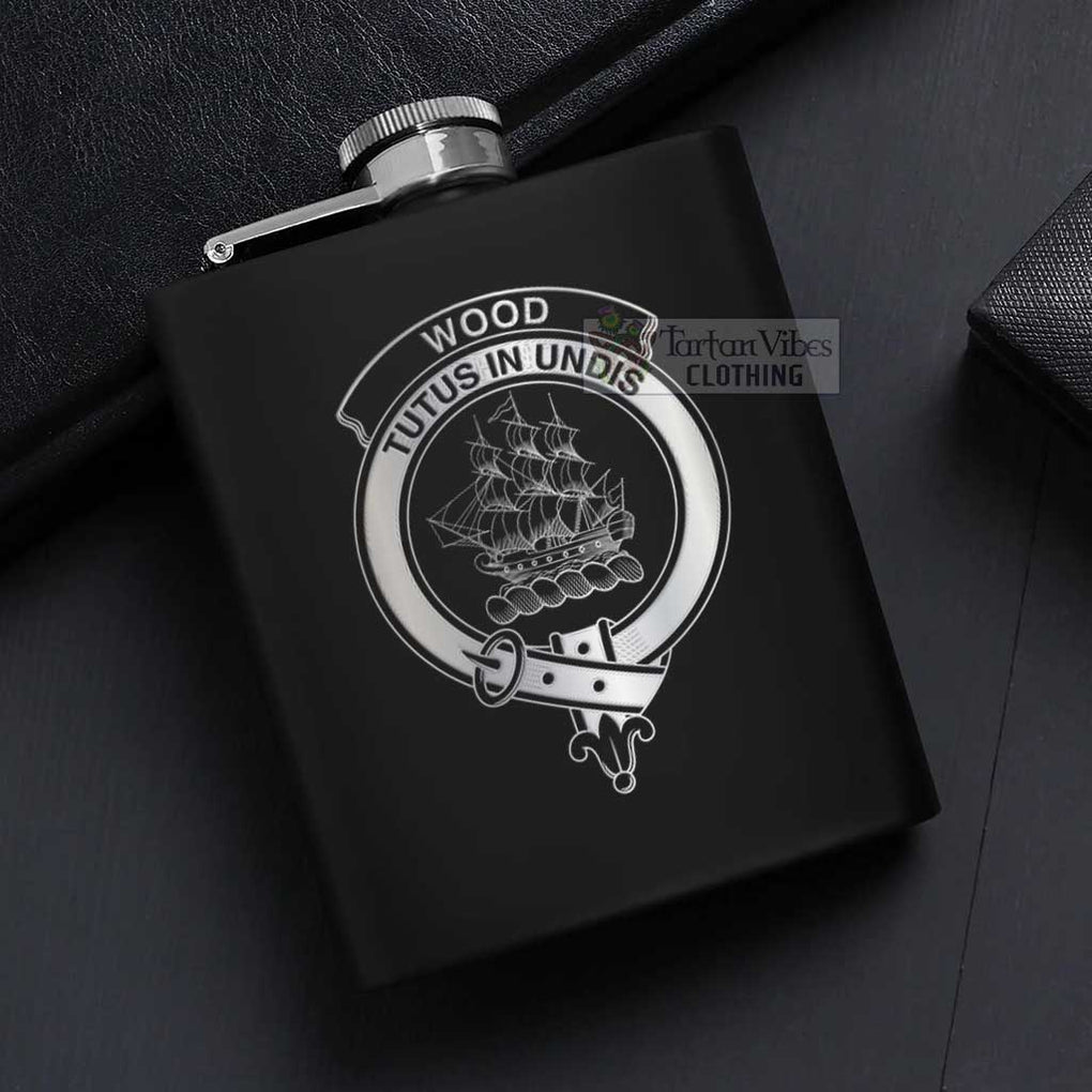 Tartan Vibes Clothing Wood Crest Hip Flask Set 7oz Black Stainless Steel with A Gift Box