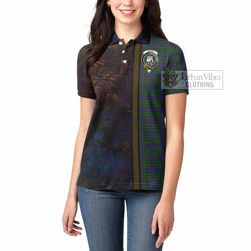 Tartan Vibes Clothing Wood Tartan Family Crest Women's Polo Shirt Alba Gu Brath Be Brave Lion Ancient Style