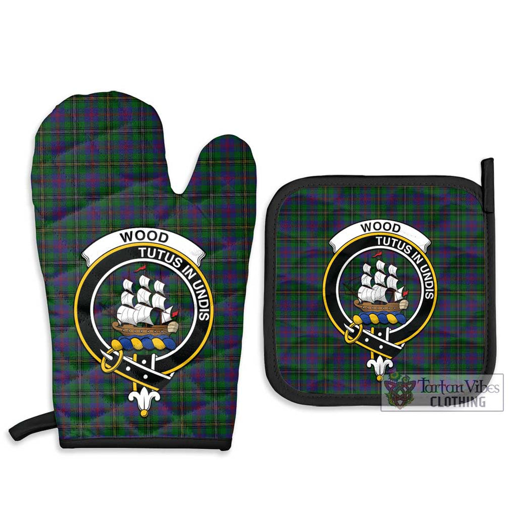 Wood Tartan Combo Oven Mitt & Pot-Holder with Family Crest Combo 1 Oven Mitt & 2 Pot-Holder Black - Tartan Vibes Clothing