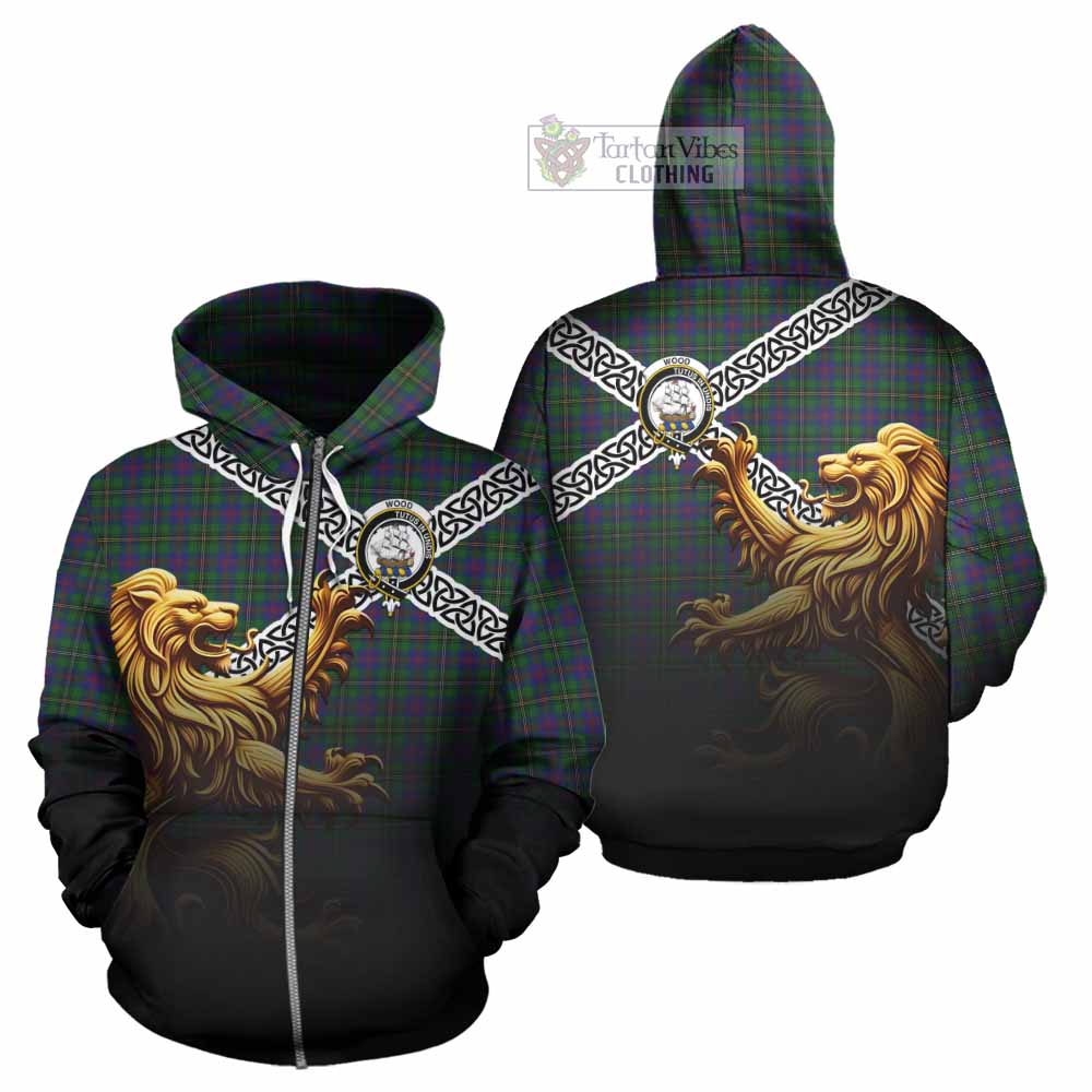 Tartan Vibes Clothing Wood Crest Tartan Hoodie with Golden Lion Emblem Celtic Style