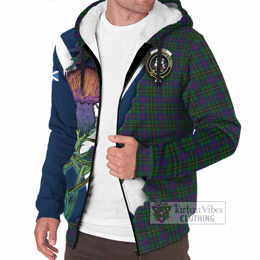 Tartan Vibes Clothing Wood Tartan Family Crest Sherpa Hoodie Scottish Thistle Celtic Inspired