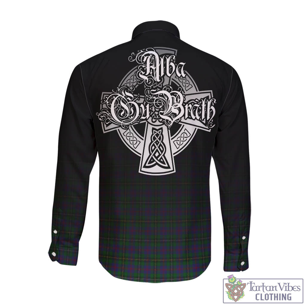 Tartan Vibes Clothing Wood Tartan Long Sleeve Button Up Featuring Alba Gu Brath Family Crest Celtic Inspired