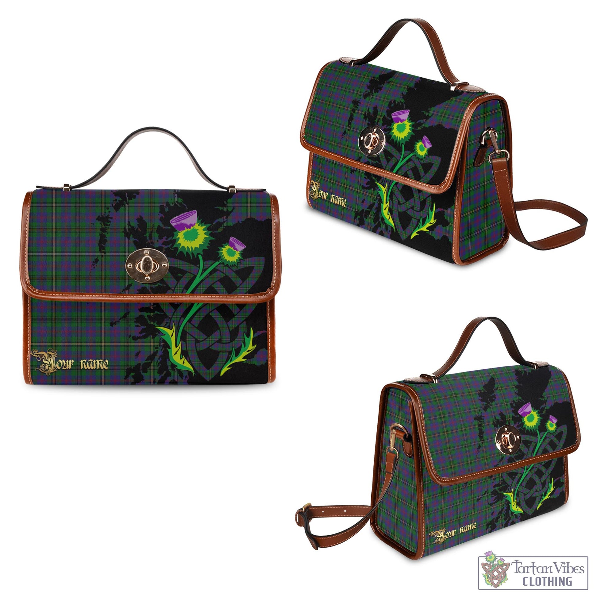 Tartan Vibes Clothing Wood Tartan Waterproof Canvas Bag with Scotland Map and Thistle Celtic Accents