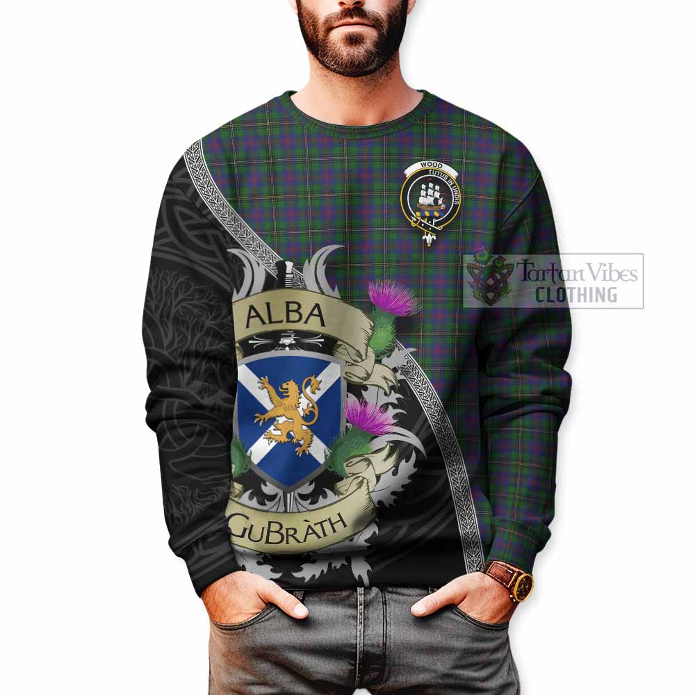 Tartan Vibes Clothing Wood Tartan Family Crest Sweatshirt Lion Rampant Royal Thistle Shield Celtic Inspired
