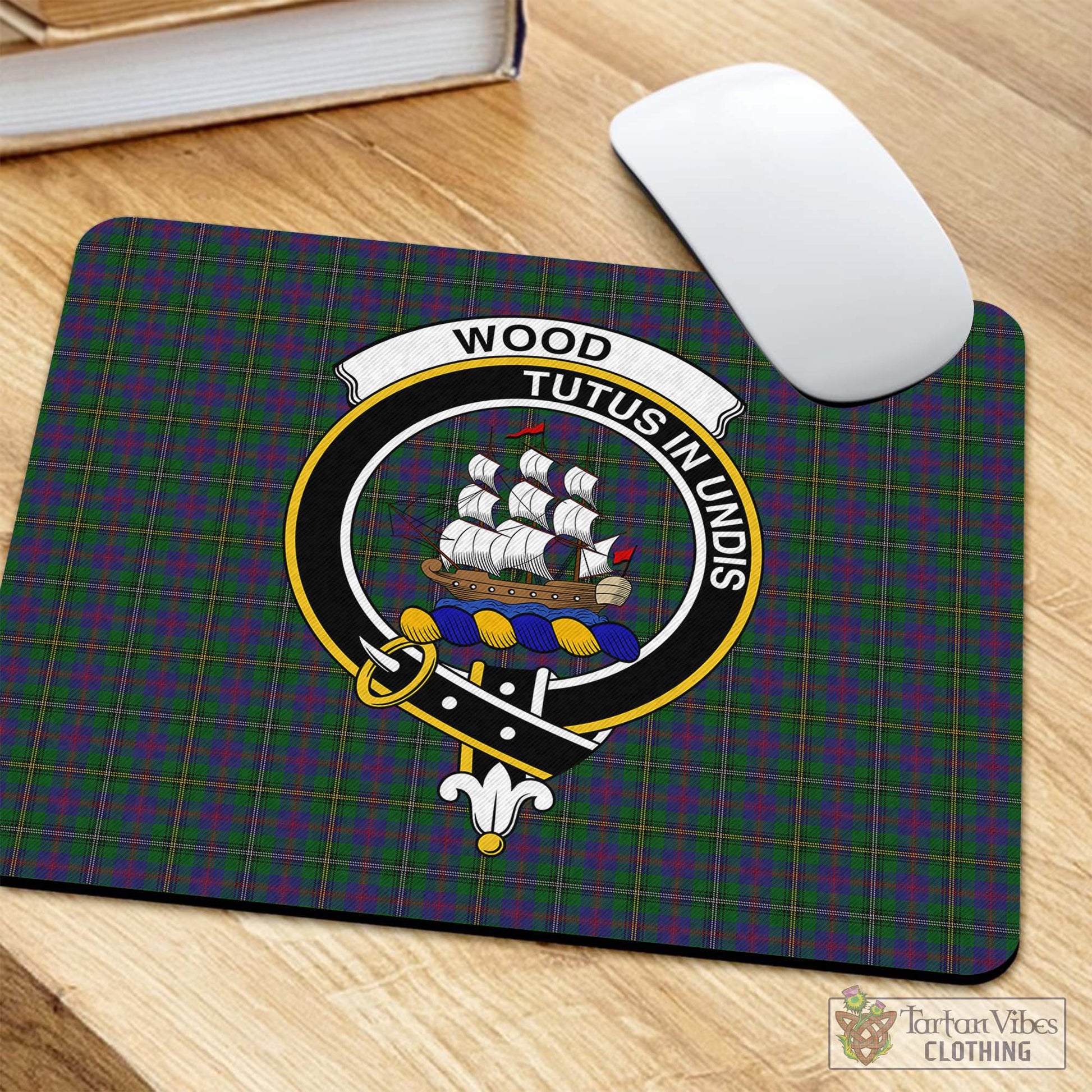 Tartan Vibes Clothing Wood Tartan Mouse Pad with Family Crest