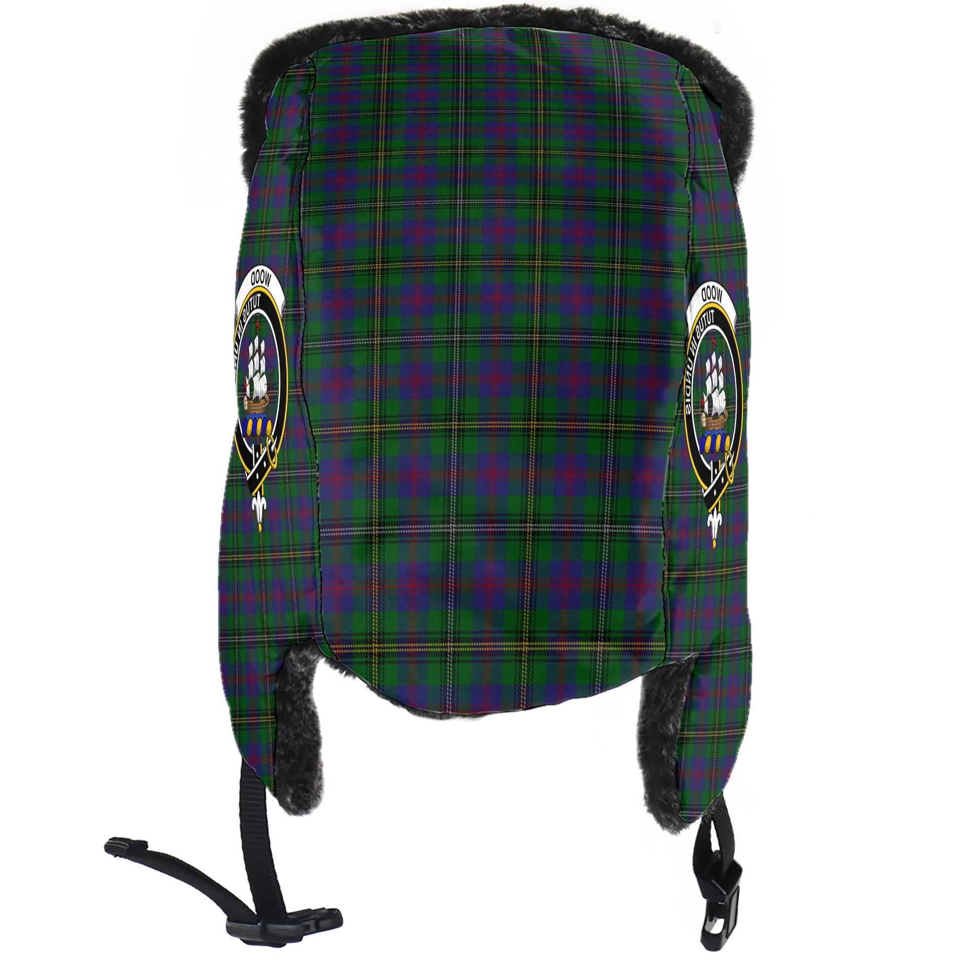 Wood Tartan Winter Trapper Hat with Family Crest - Tartanvibesclothing
