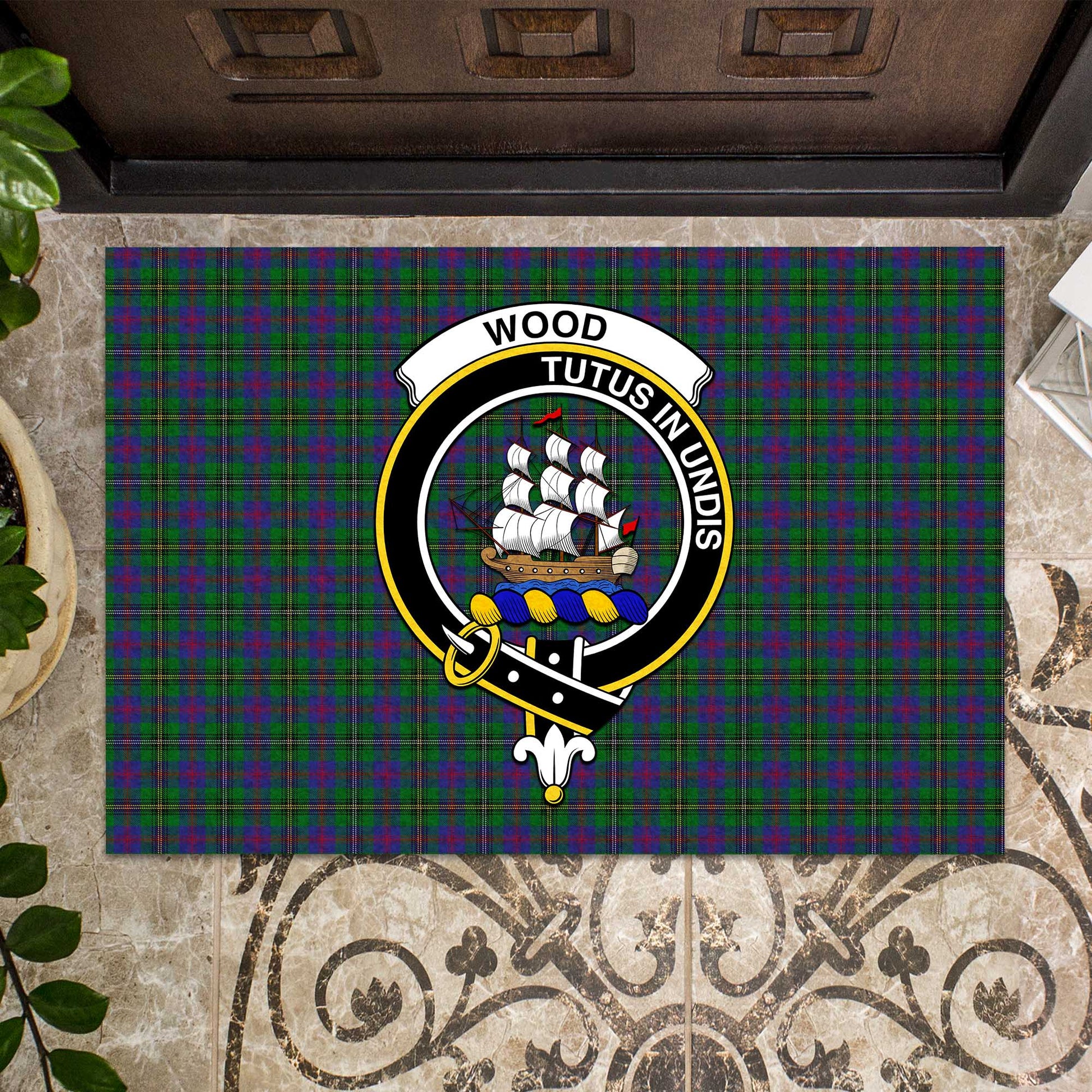 Wood Tartan Door Mat with Family Crest - Tartanvibesclothing Shop