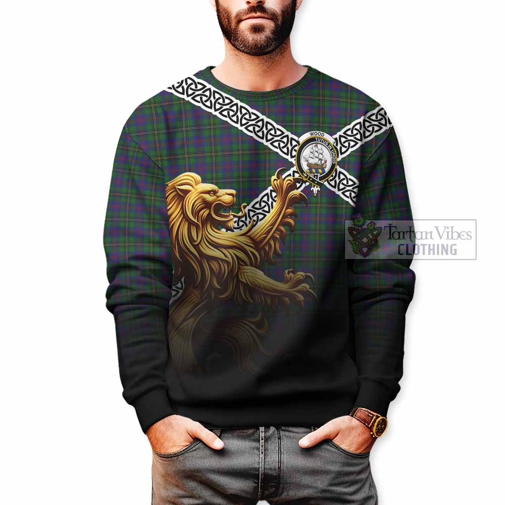 Tartan Vibes Clothing Wood Crest Tartan Sweatshirt with Golden Lion Emblem Celtic Style