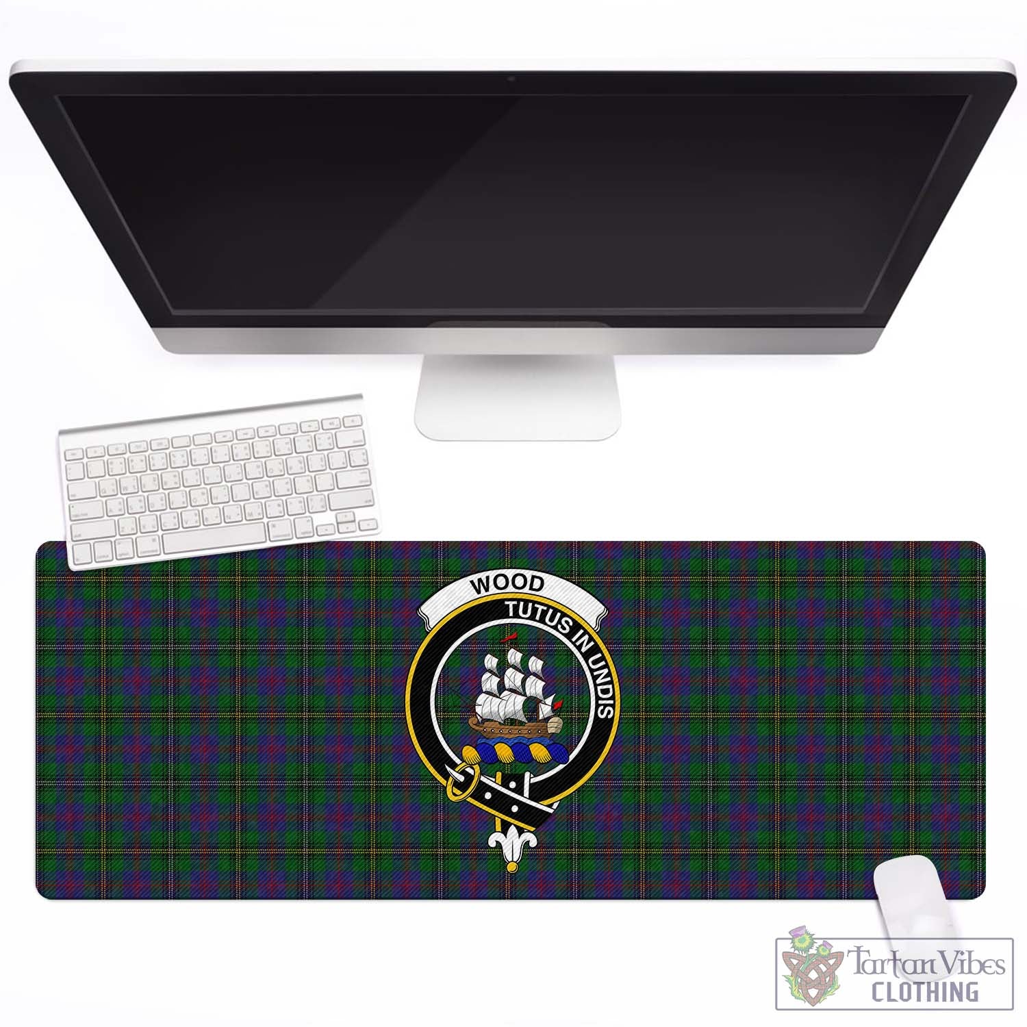 Tartan Vibes Clothing Wood Tartan Mouse Pad with Family Crest