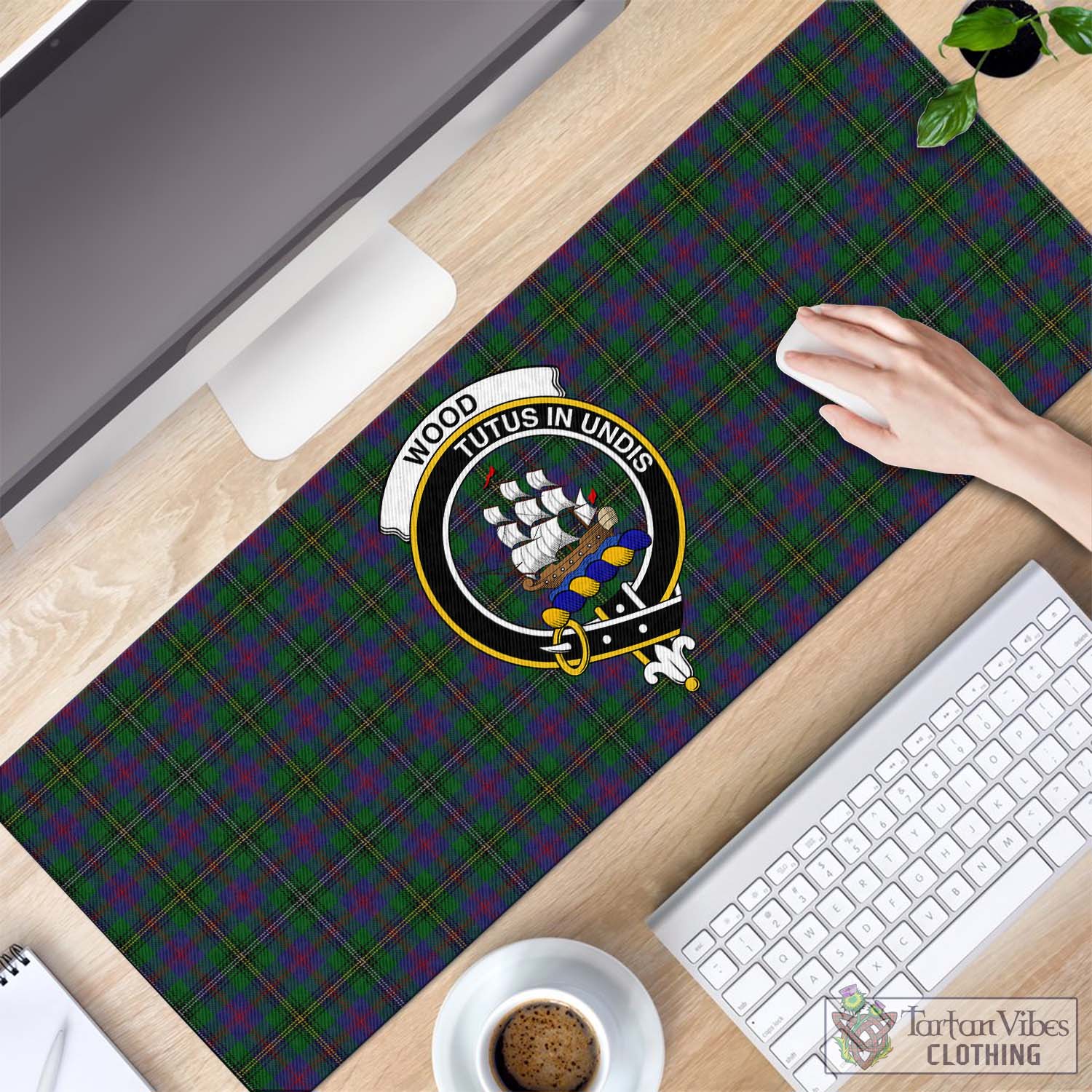 Tartan Vibes Clothing Wood Tartan Mouse Pad with Family Crest