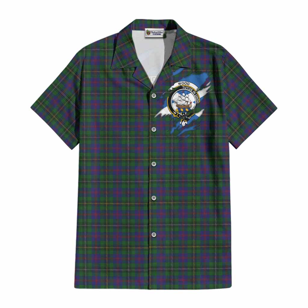 Wood Clan Crest In Me Tartan Cotton Hawaiian Shirt Scotland Flag Style