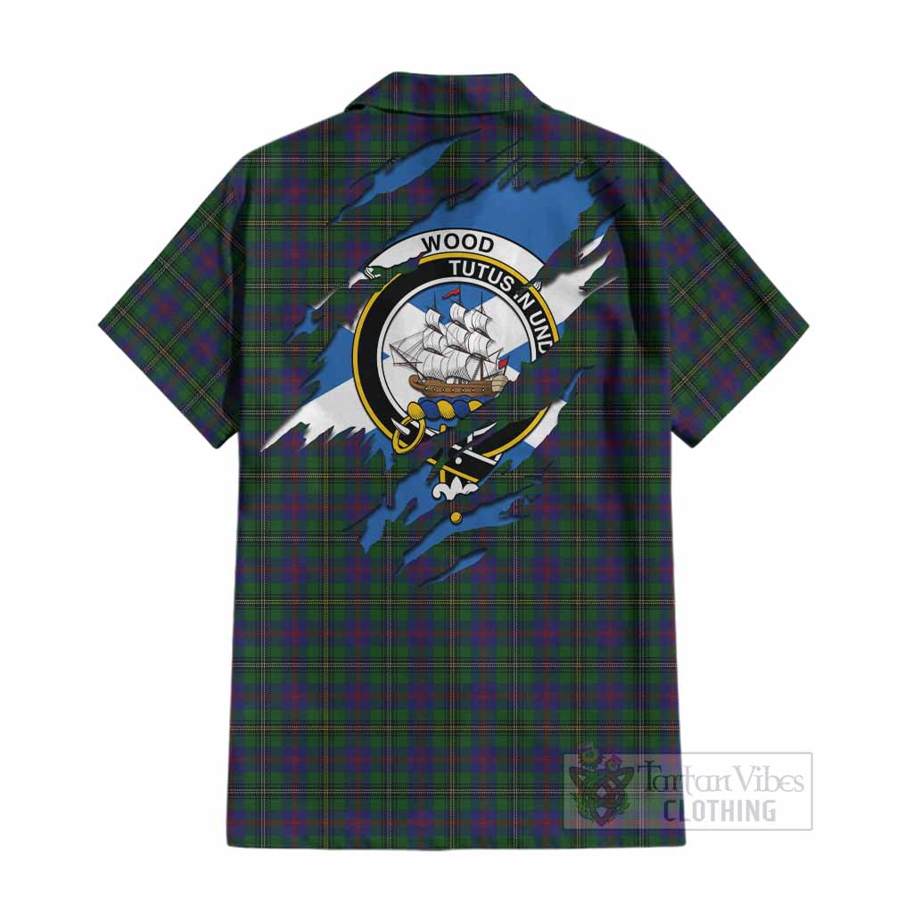 Wood Clan Crest In Me Tartan Cotton Hawaiian Shirt Scotland Flag Style