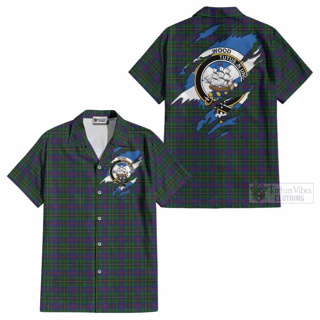 Wood Clan Crest In Me Tartan Cotton Hawaiian Shirt Scotland Flag Style