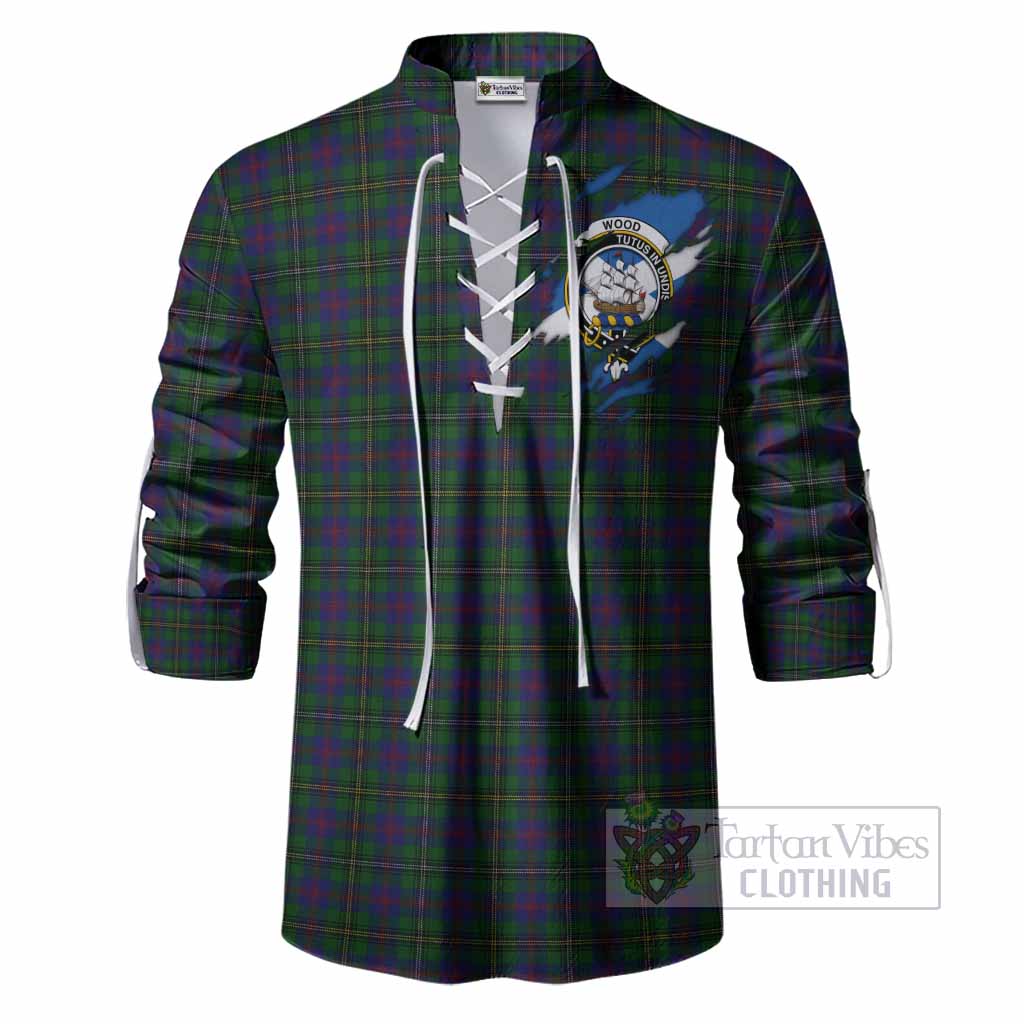 Wood Clan Crest In Me Tartan Ghillie Shirt Scotland Flag Style