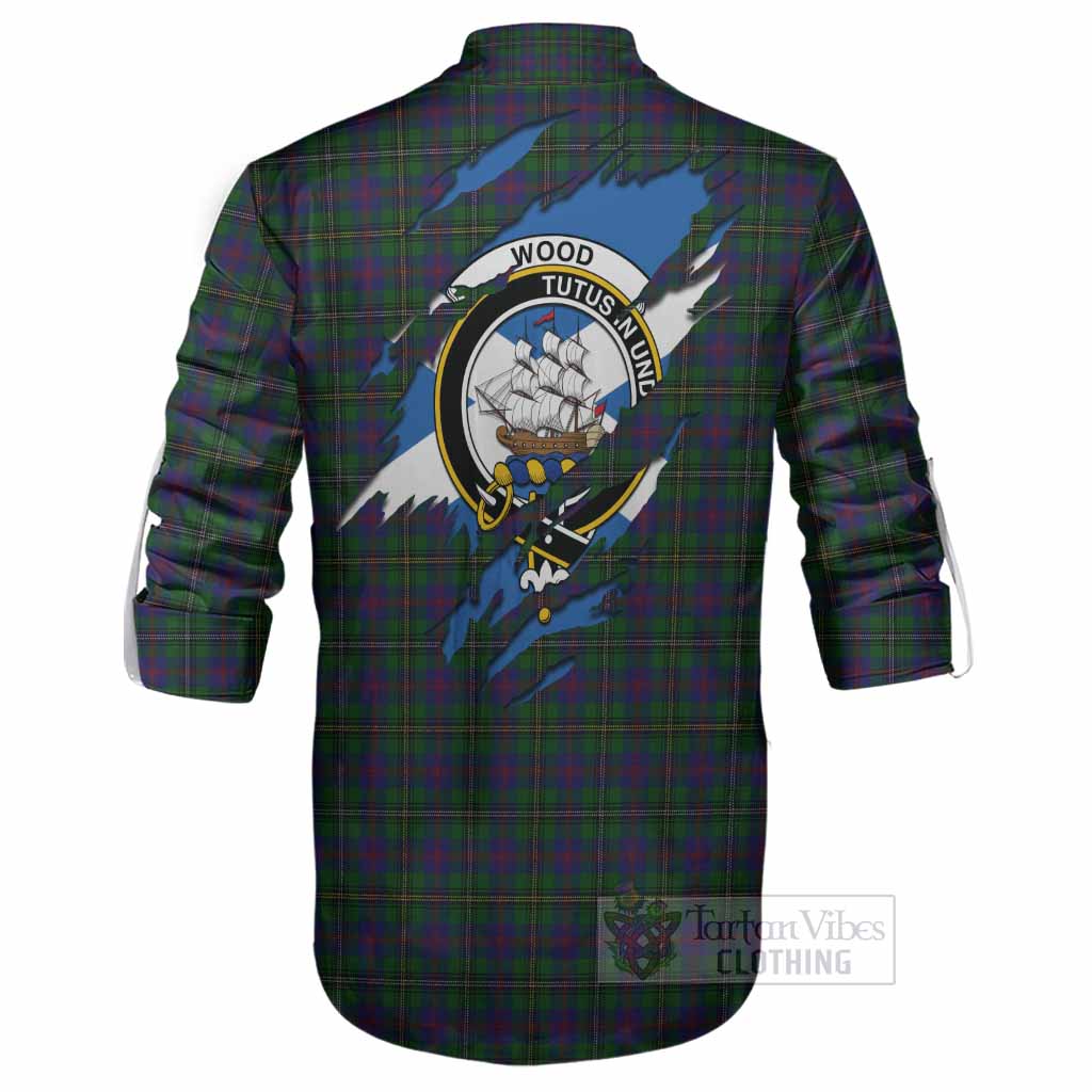 Wood Clan Crest In Me Tartan Ghillie Shirt Scotland Flag Style