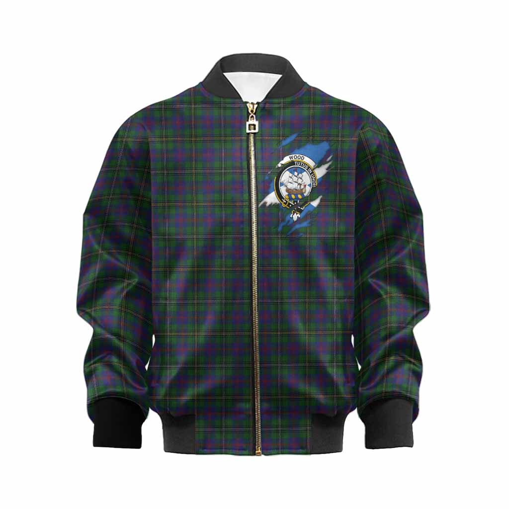 Wood Clan Crest In Me Tartan Kid Bomber Jacket Scotland Flag Style