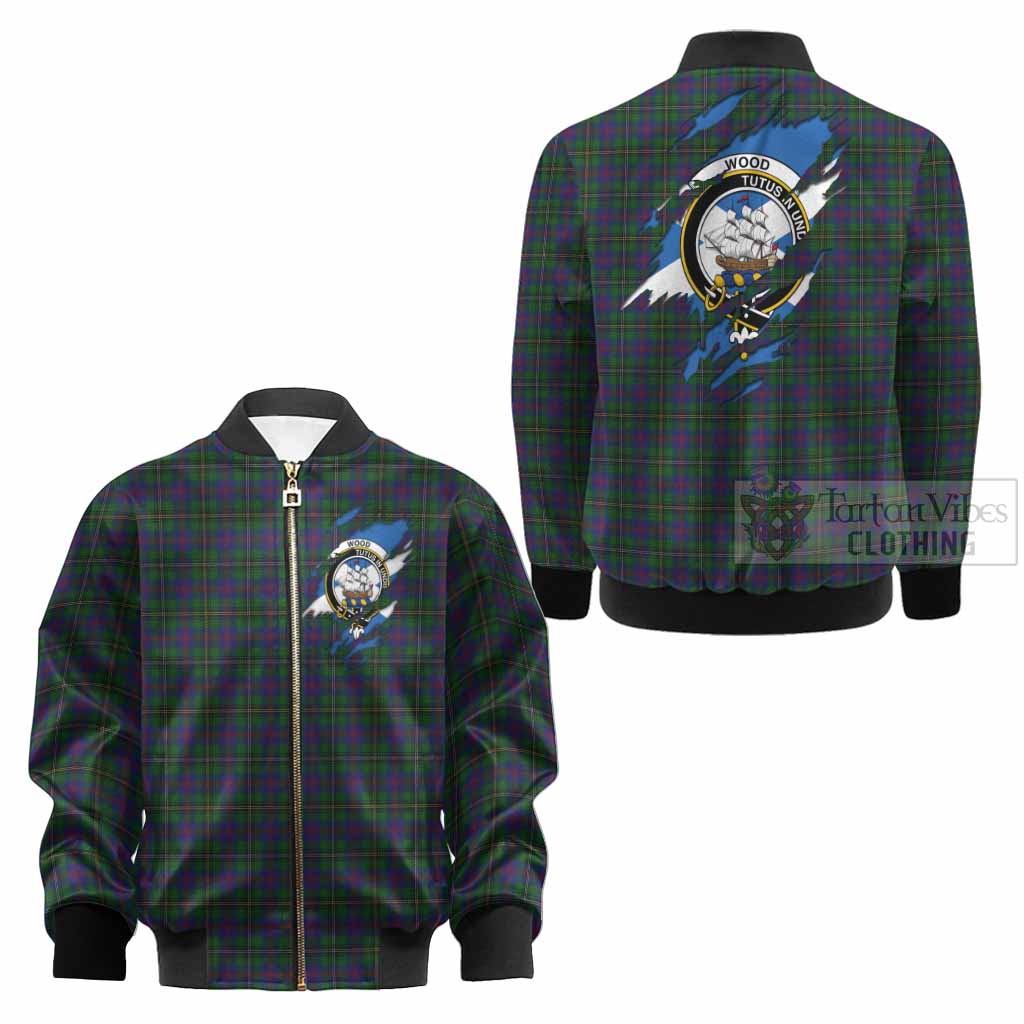 Wood Clan Crest In Me Tartan Kid Bomber Jacket Scotland Flag Style